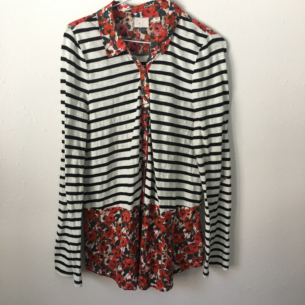 Anthropologie postmark layered floral stripe top